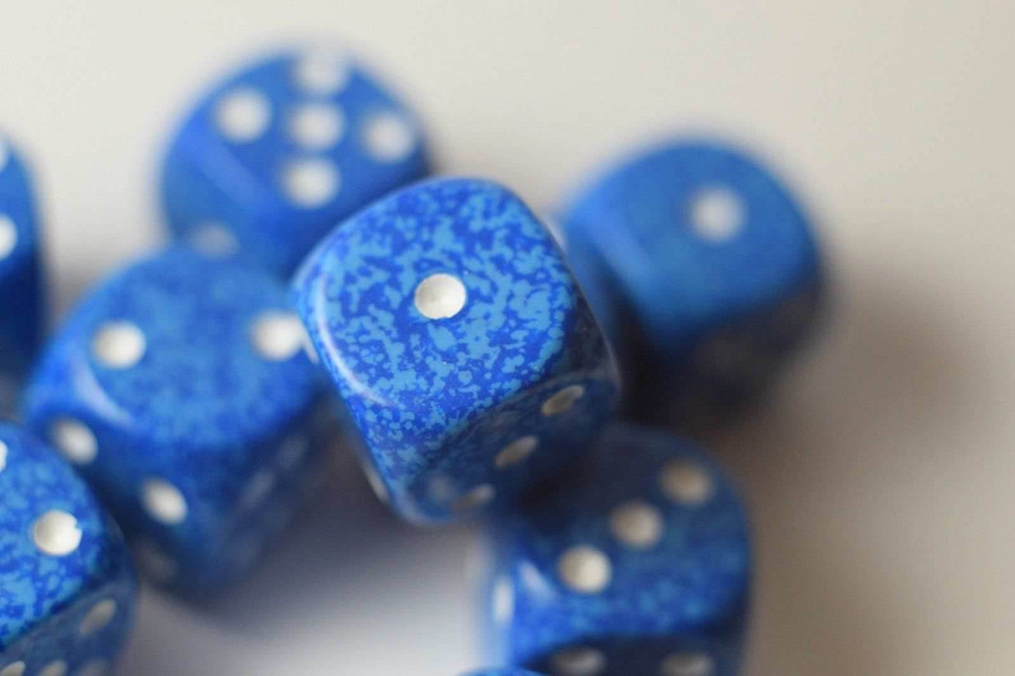 Water Speckled 16mm D6 Pipped Dice | Blue and White (sold per die) - 