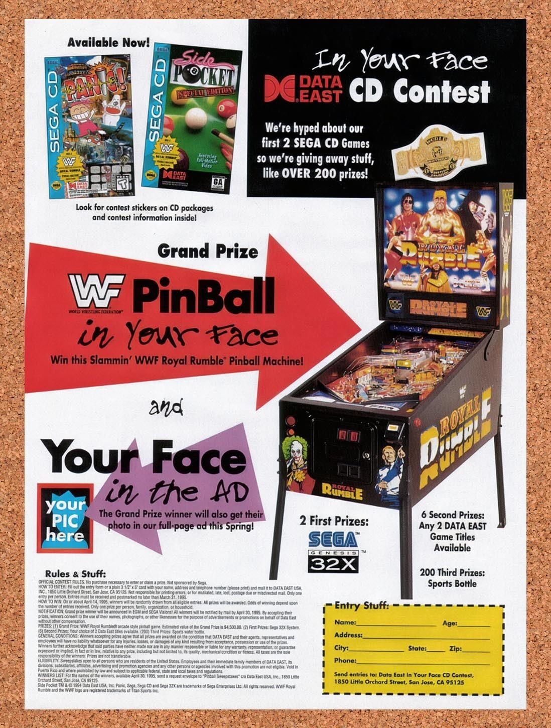 1995 WWF Royal Rumble Pinball Sweepstakes Original Ad v7