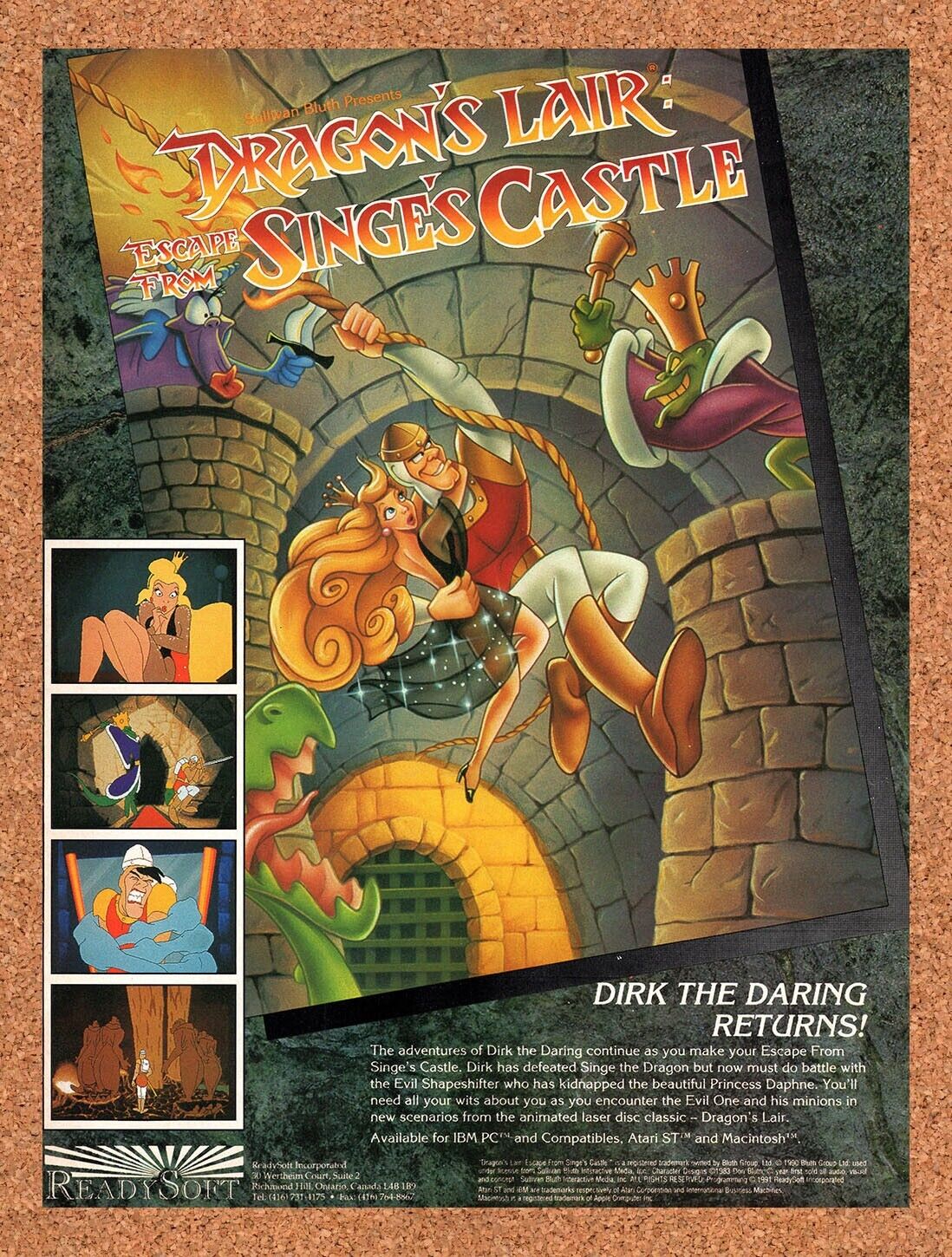 1992 Dragon's Lair Escape From Singes Castle IBM Original Ad v2