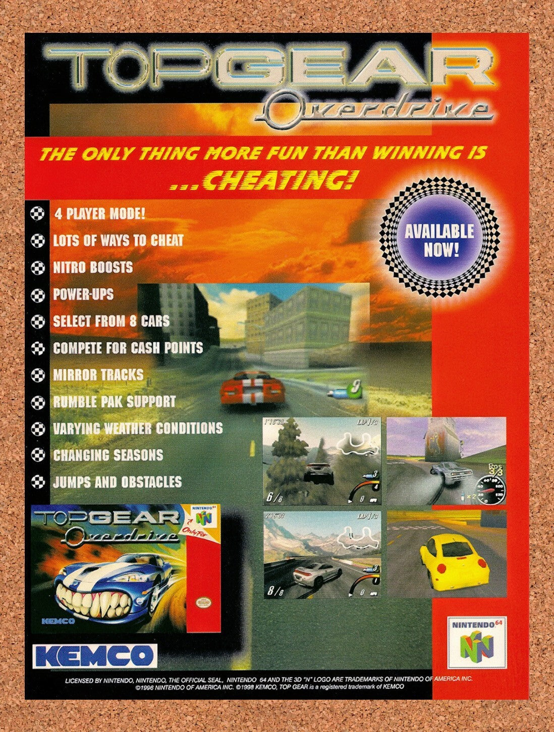 1998 Top Gear Overdrive N64 Original Ad v1