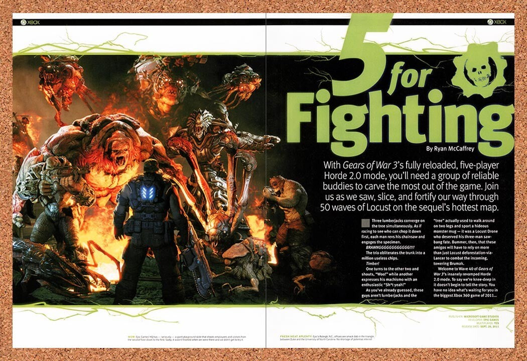 2011 Gears Of War 3 5-Player Horde 2.0 Mode Original Ad v7