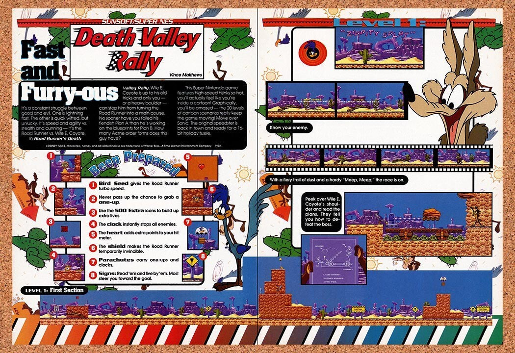 1992 Road Runner Death Valley Rally SNES Original Ad v2