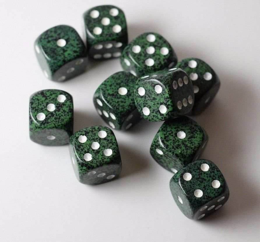 Recon Speckled 16mm D6 Pipped | Sold Per Die (Green/White) - 