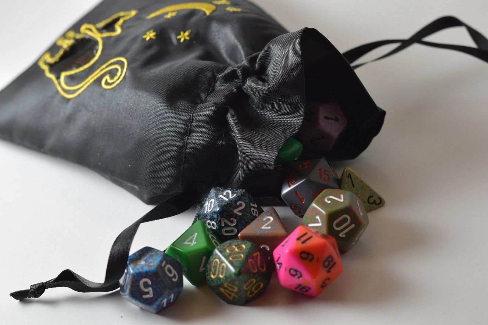 Black Cat Gift Bag Large Game Dice Bag White Counter Pouch Taffeta Scary Night - 