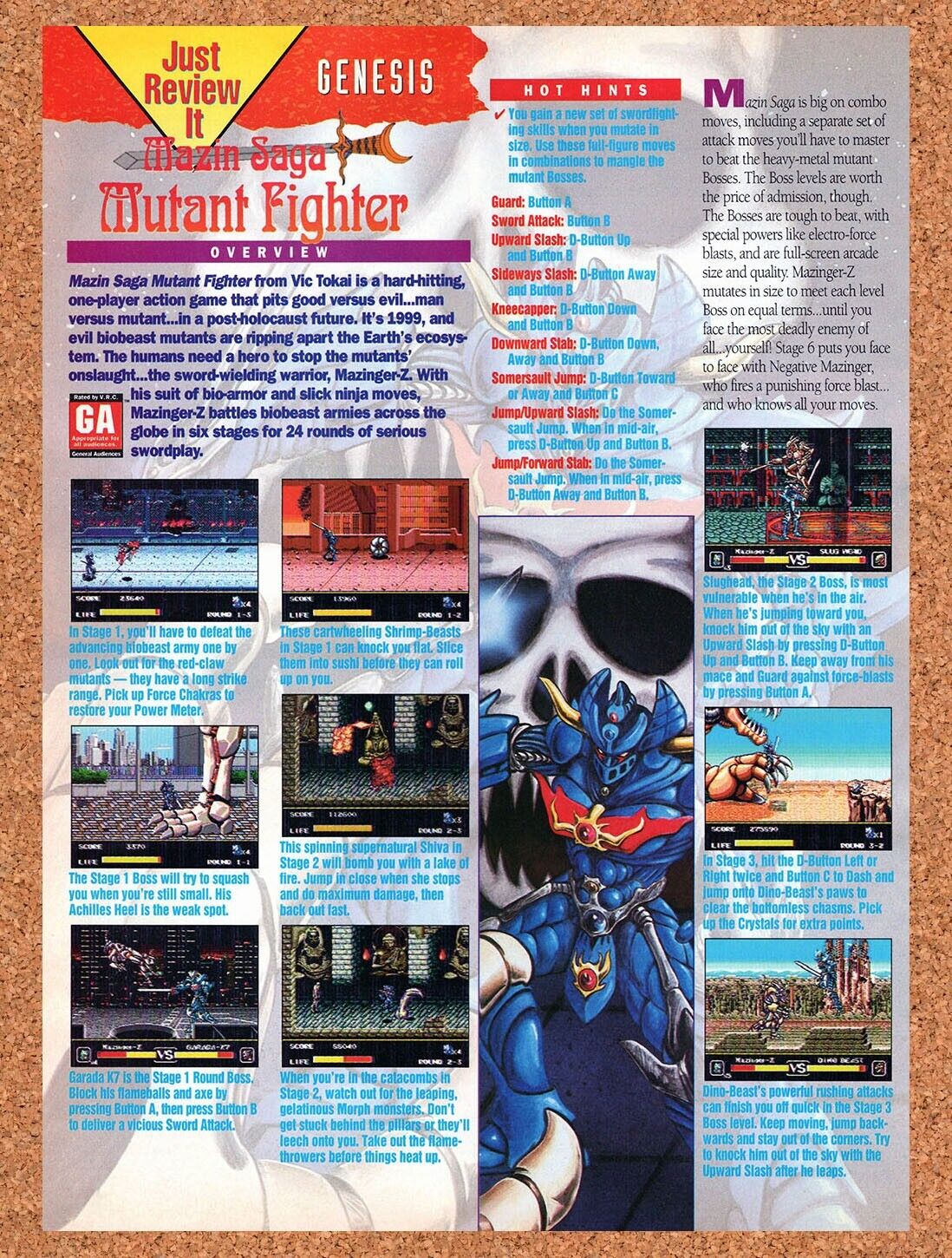 1993 Mazin Saga Mutant Fighter Genesis Original Ad