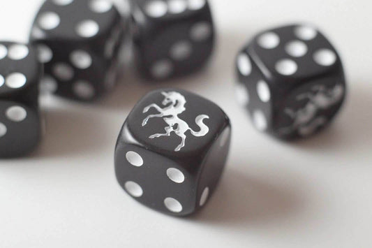 NEW Black Dice w/ White Unicorns Dice D6 Bunco RPG 16mm Roll (sold per die) - 