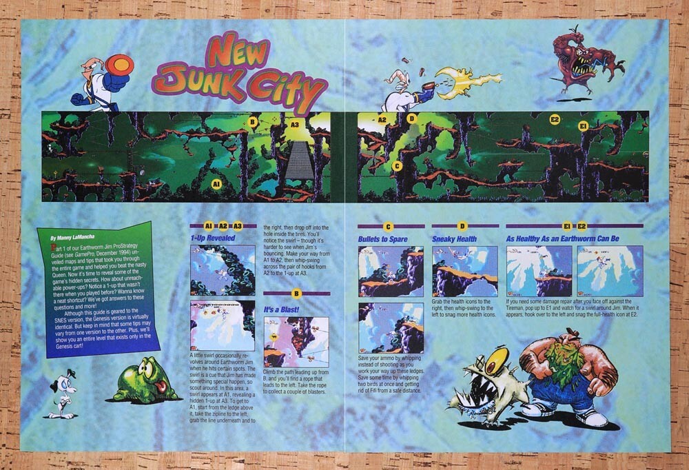 1995 Earthworm Jim New Junk City Map Original Ad v21