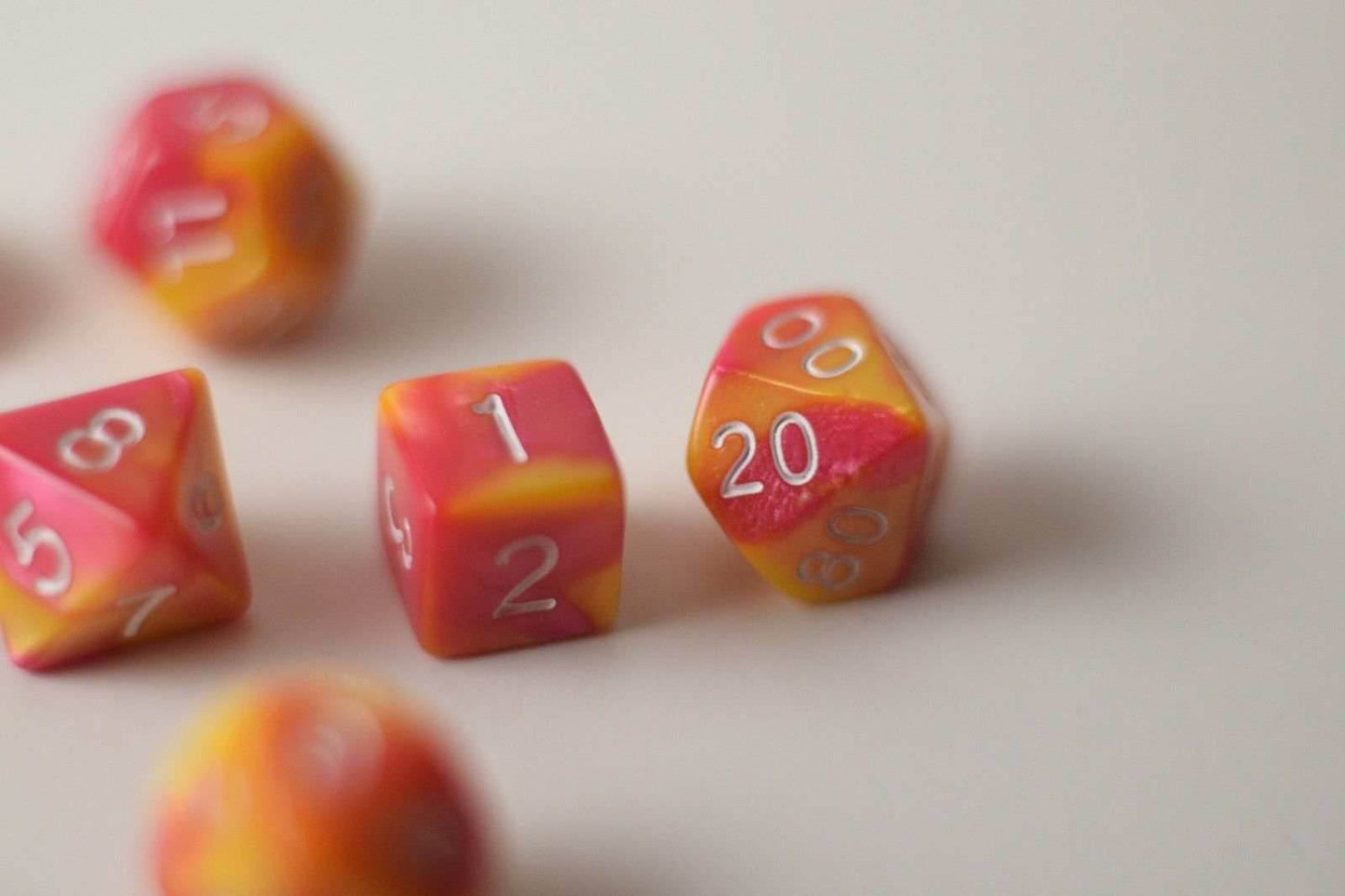 New Shiny Yellow Pink Miniature Poly Dice Set Small (7) RPG DnD Mini Cute - 