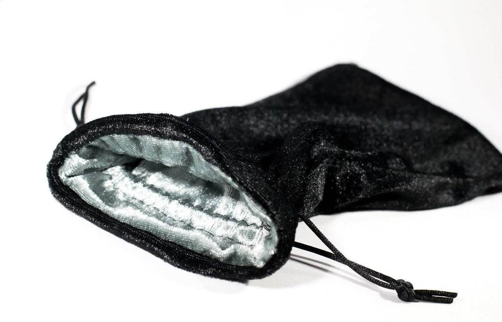 Large Black Velvet Gift Bag Game Dice Bag w/ Grey Velvet Lining Counter Pouch - 1
