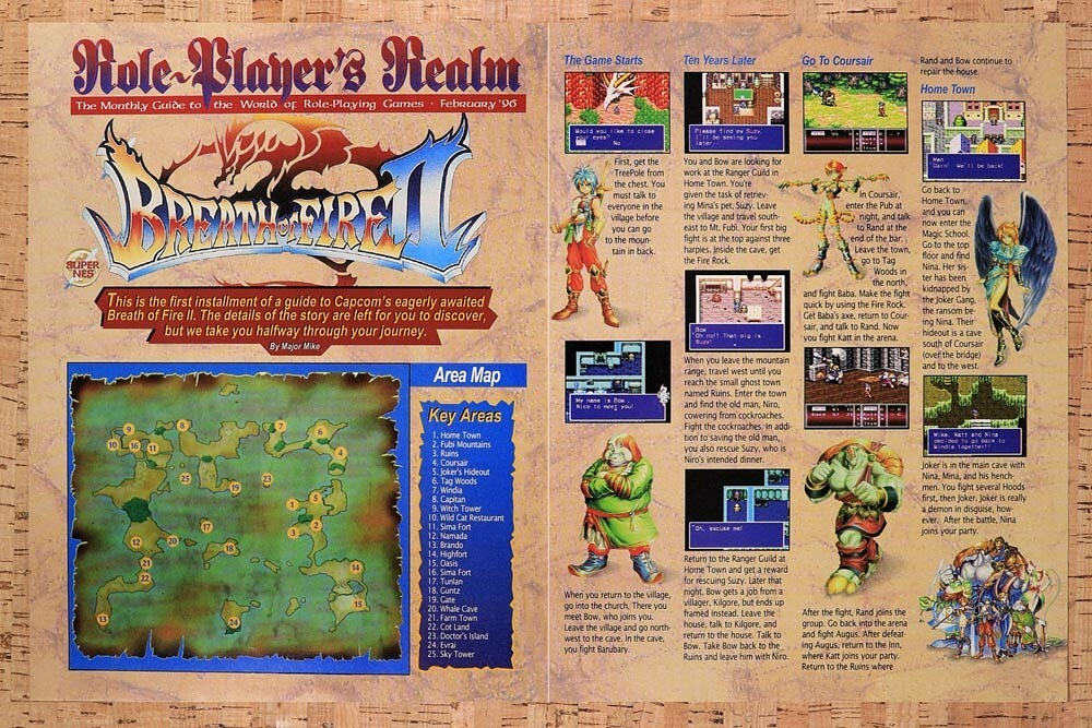 1996 Breath Of Fire II Key Areas Map Original Ad v4