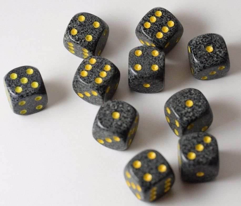 Urban Camo Speckled 16mm D6 Pipped | Sold Per Die (Black/Grey/Yellow) - 