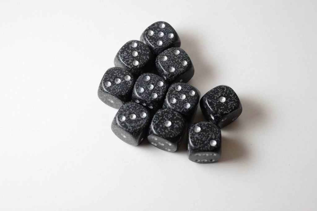 Ninja Speckled 16mm D6 Pipped | Black/Grey (sold per piece) - 