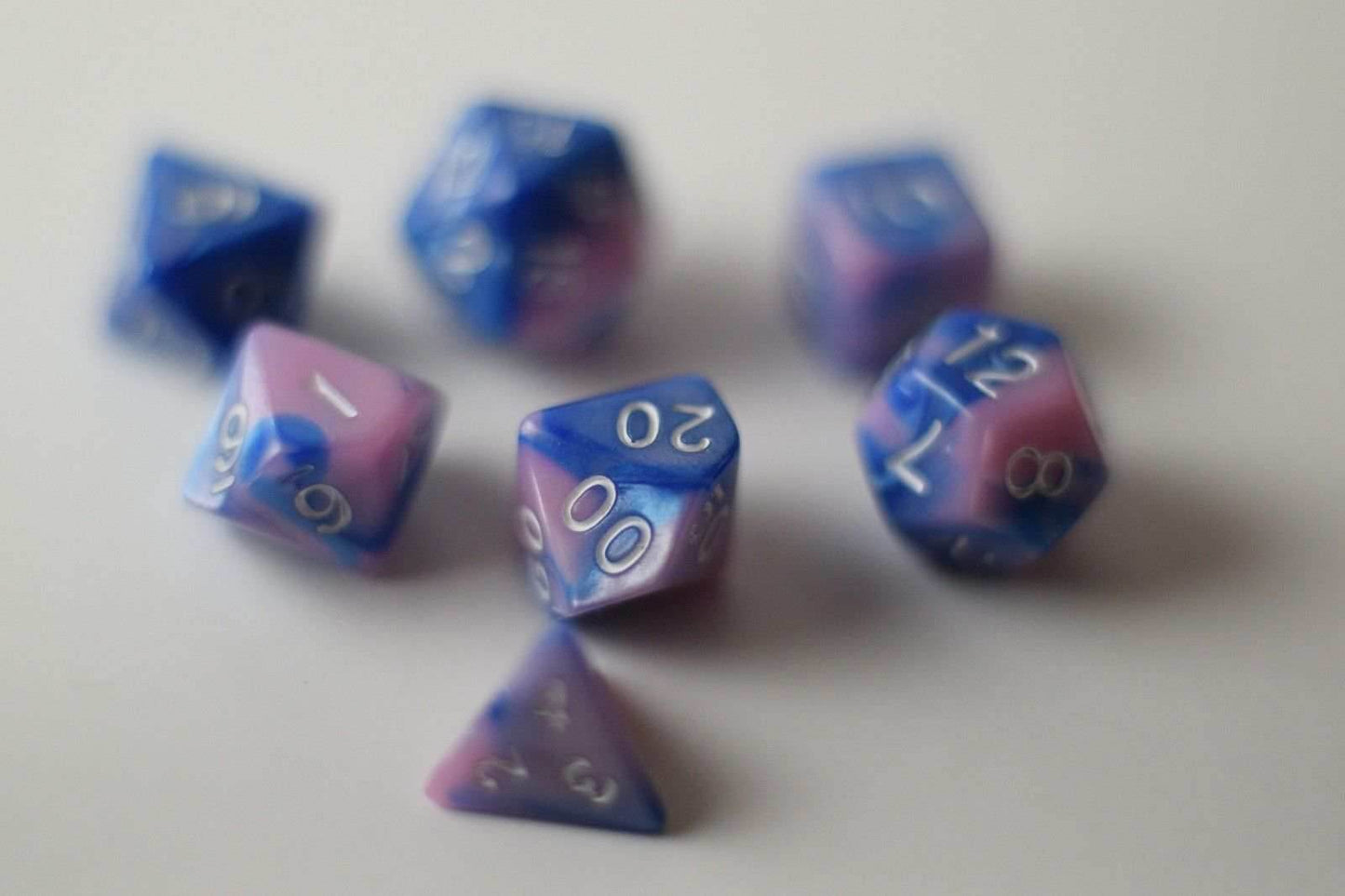 New Shiny Pink Blue Miniature Poly Dice Set Small (7) RPG DnD Mini Cute - 