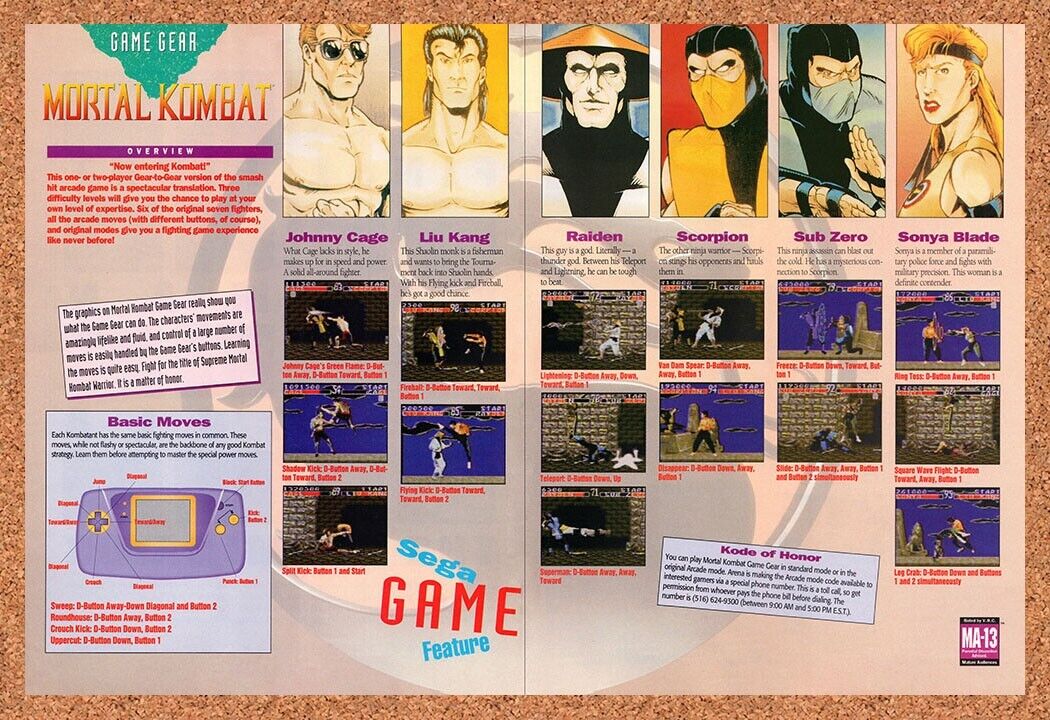 1993 Mortal Kombat Game Gear Original Ad v16