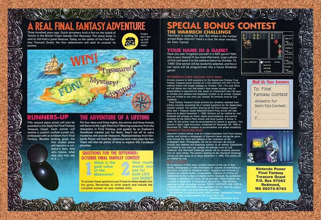 1990 A Real Final Fantasy NES Adventure Sweepstakes Original Ad