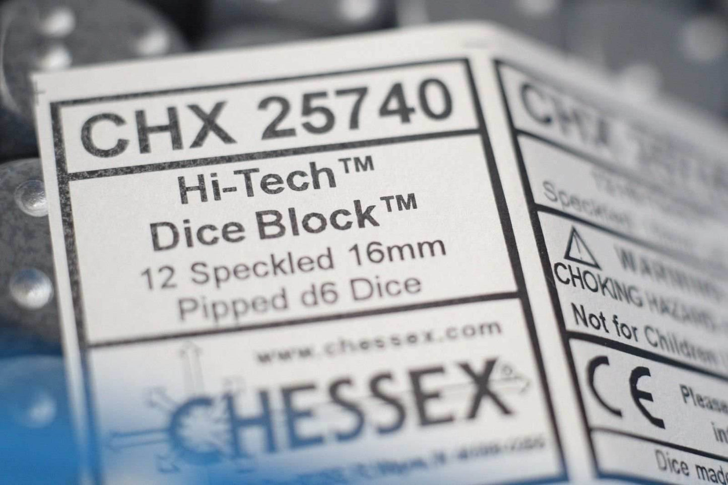 Hi-Tech Speckled 16mm D6 Pipped | Grey/Silver (sold per piece) - 