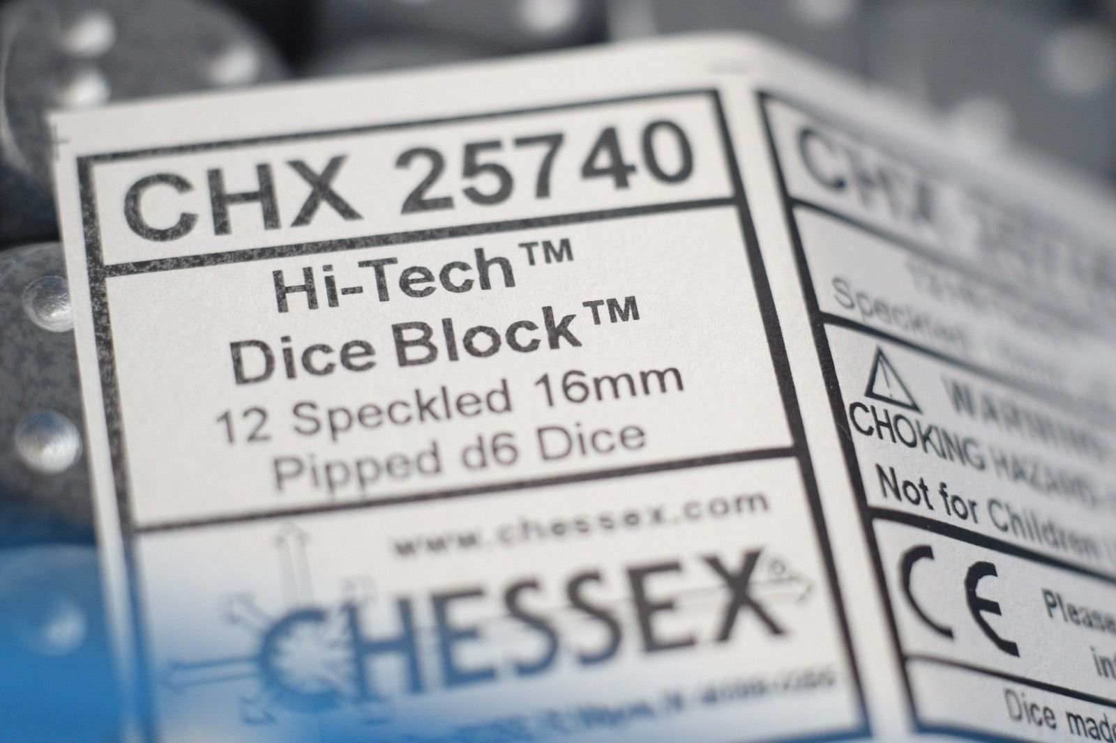 Hi-Tech Speckled 16mm D6 Pipped | Grey/Silver (sold per piece) - 