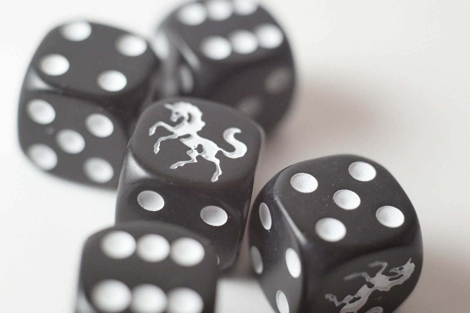 NEW Black Dice w/ White Unicorns Dice D6 Bunco RPG 16mm Roll (sold per die) - 