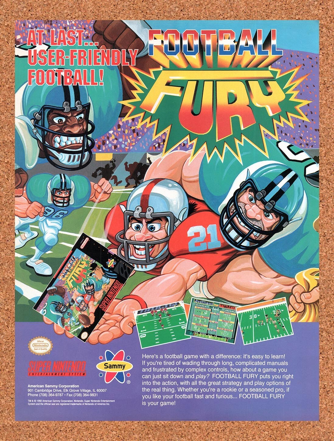 1993 Football Fury SNES Original Ad v1