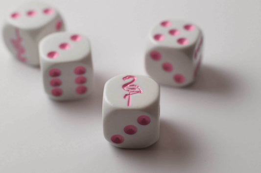 NEW White Dice with Pink Flamingo Dice 6 Sided Bunco RPG Game D6 16mm (sold per piece) - 
