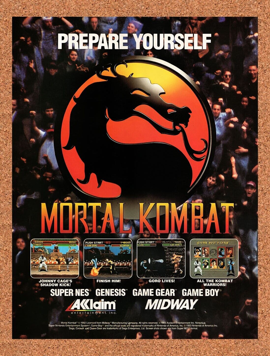 1993 Mortal Kombat SNES Original Ad v19