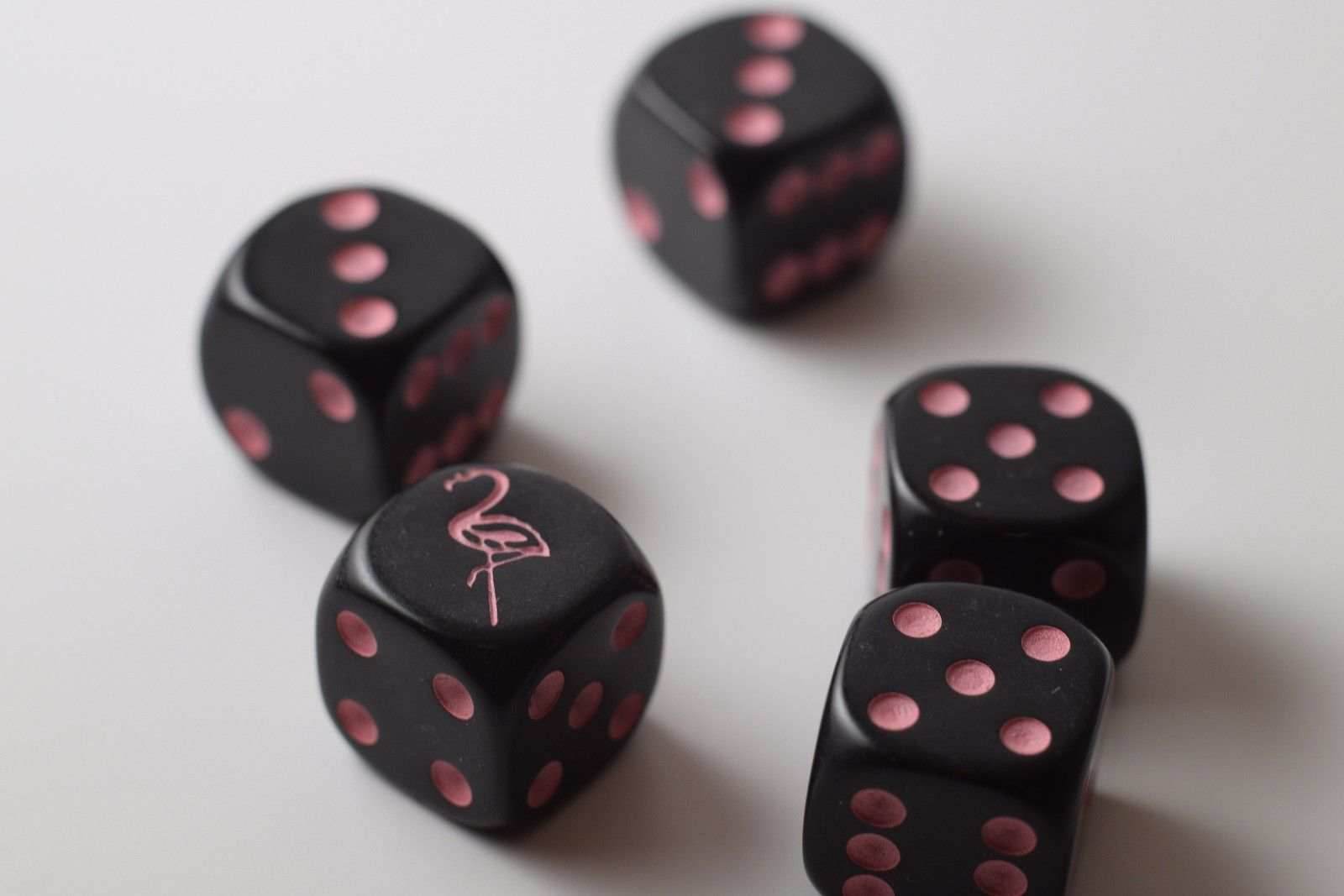 NEW Black Dice with Pink Flamingo Dice 6 Sided Bunco RPG Game D6 16mm Roll (sold per piece) - 