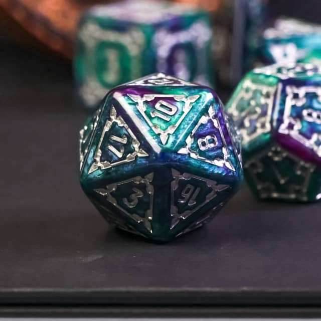 Two-Tone (Purple/Green) Huge Castle Dice (D6:25mm) 7-Dice - 