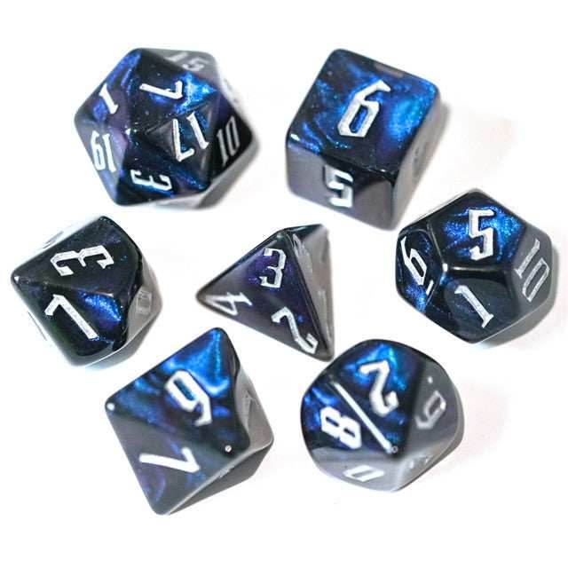 Glitter Party Black Glitter Dice (White font) 7-Dice Set - 
