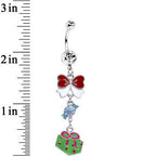 Clear Gem Christmas Present and Bow Dangle Belly Ring