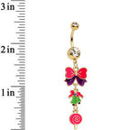Gold Plated Surgical Steel Clear Treats of Christmas Dangle Belly Ring