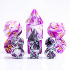 Black White Blend 7-Dice Mini-Dice RPG Set w/Purple Numbers Miniature Dice - 