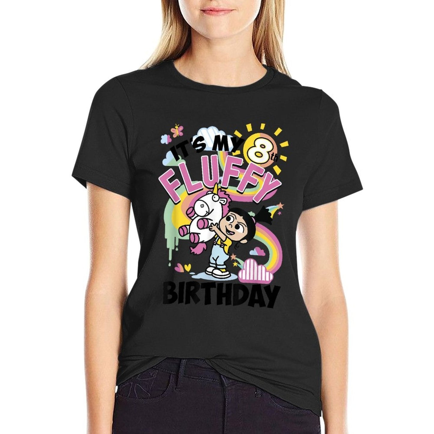 Despicable Me Minions Agnes It's My 8th Fluffy Birthday  Ribbed Collar T-Shirt
