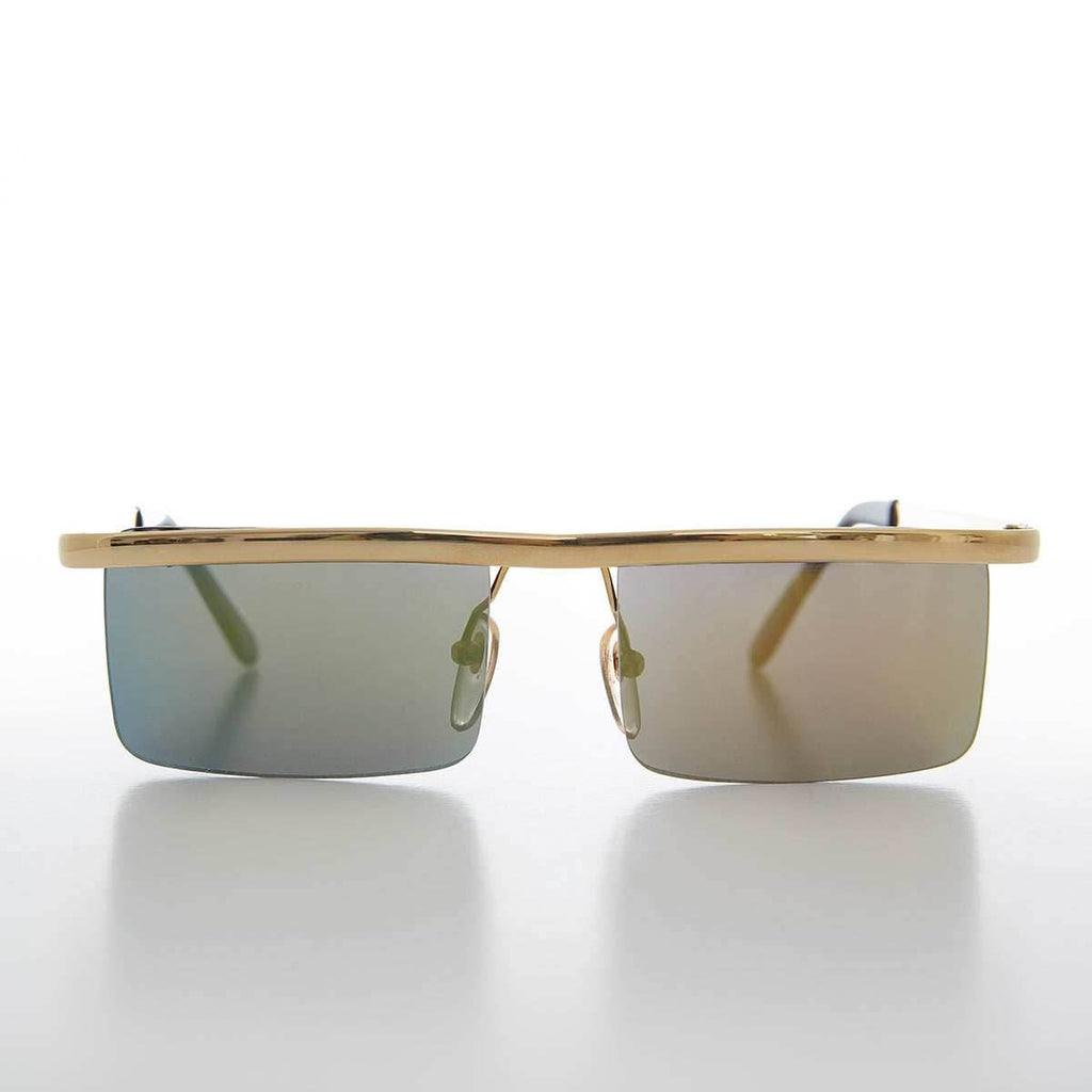 Futuristic Metal Rectangular Rimless Steampunk Vintage Sunglass - Hans - Gold