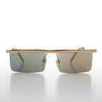 Futuristic Metal Rectangular Rimless Steampunk Vintage Sunglass - Hans - Gold
