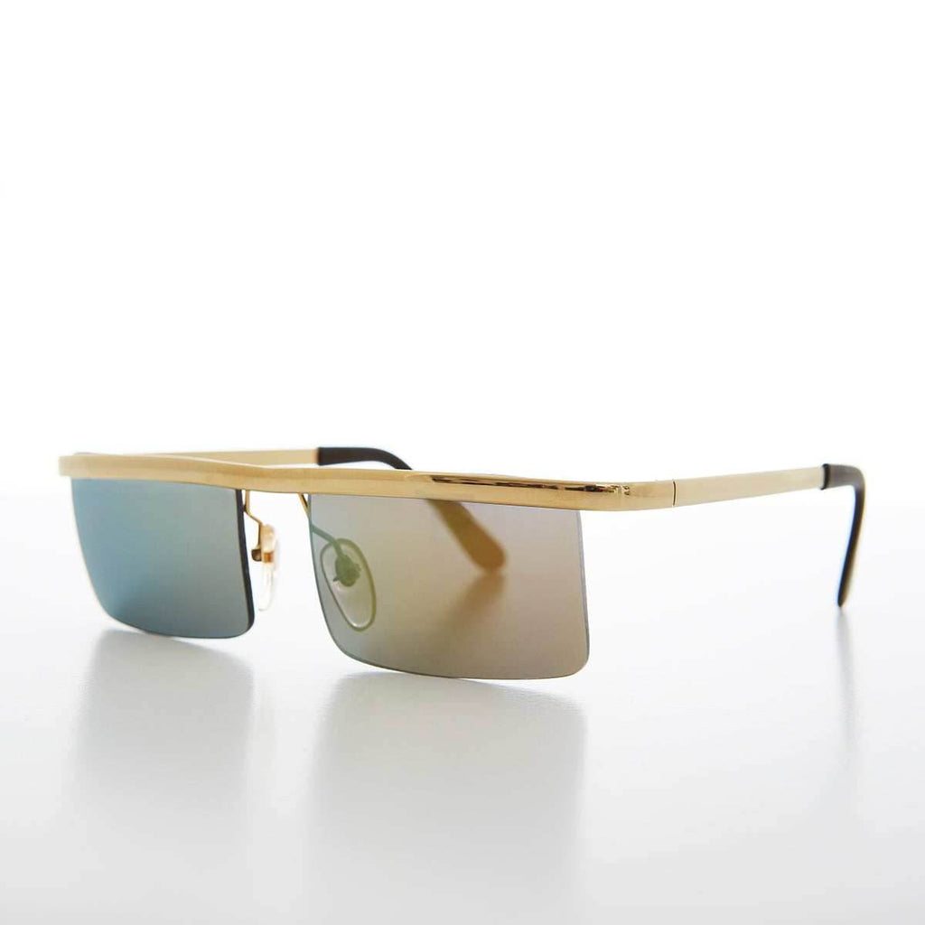 Futuristic Metal Rectangular Rimless Steampunk Vintage Sunglass - Hans - Silver / Brown Lens