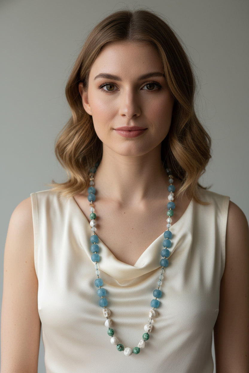 Blue Haze Long Beaded Necklace