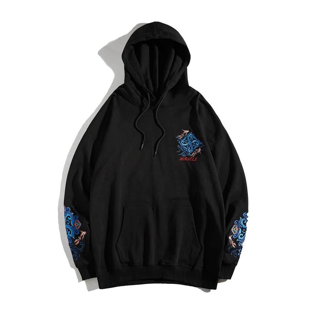 KH9201 Fish Art Embroidery Hoodie - Black / S