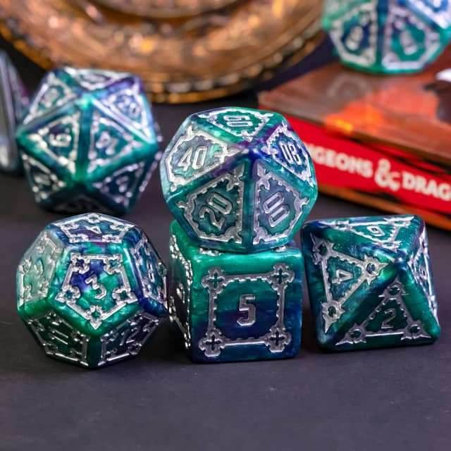Two-Tone (Purple/Green) Huge Castle Dice (D6:25mm) 7-Dice - 