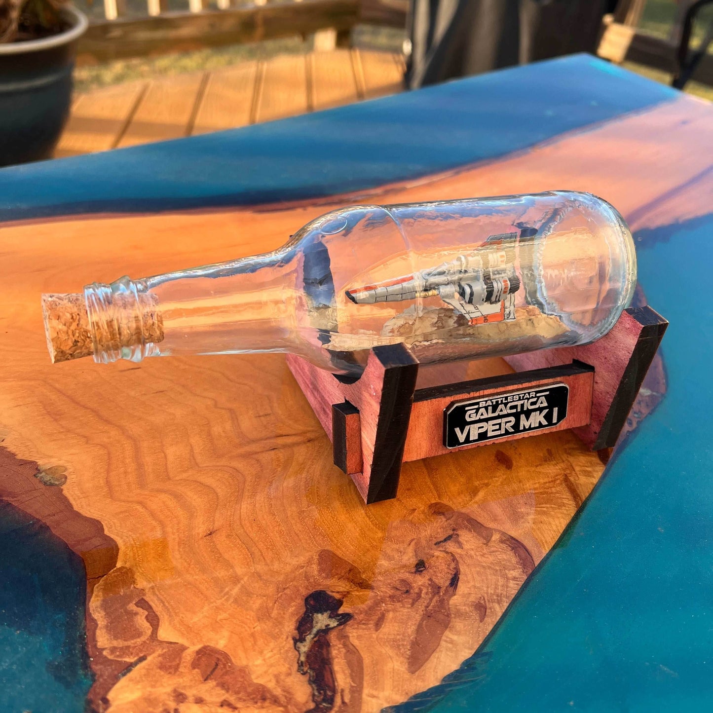 Battlestar Galactica Colonial Viper MK I Starship in a Bottle - With Stand