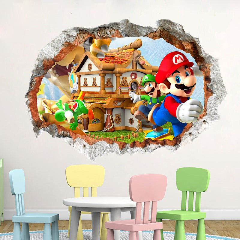 3D Wall Piercing Mario Full Staff Wall Stickers