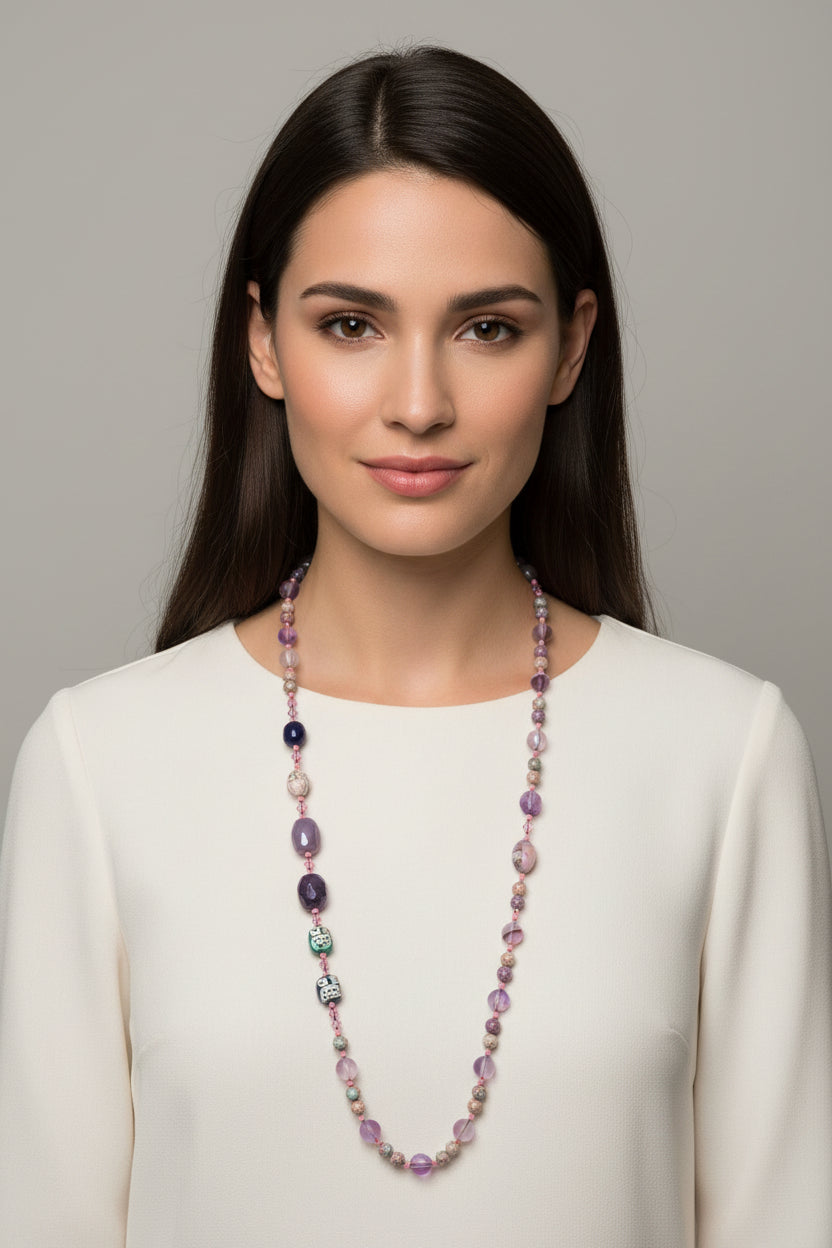 Purple Owl Long Necklace