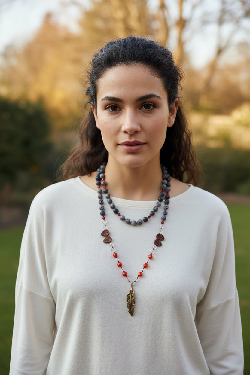 Golden Feather Long Necklace