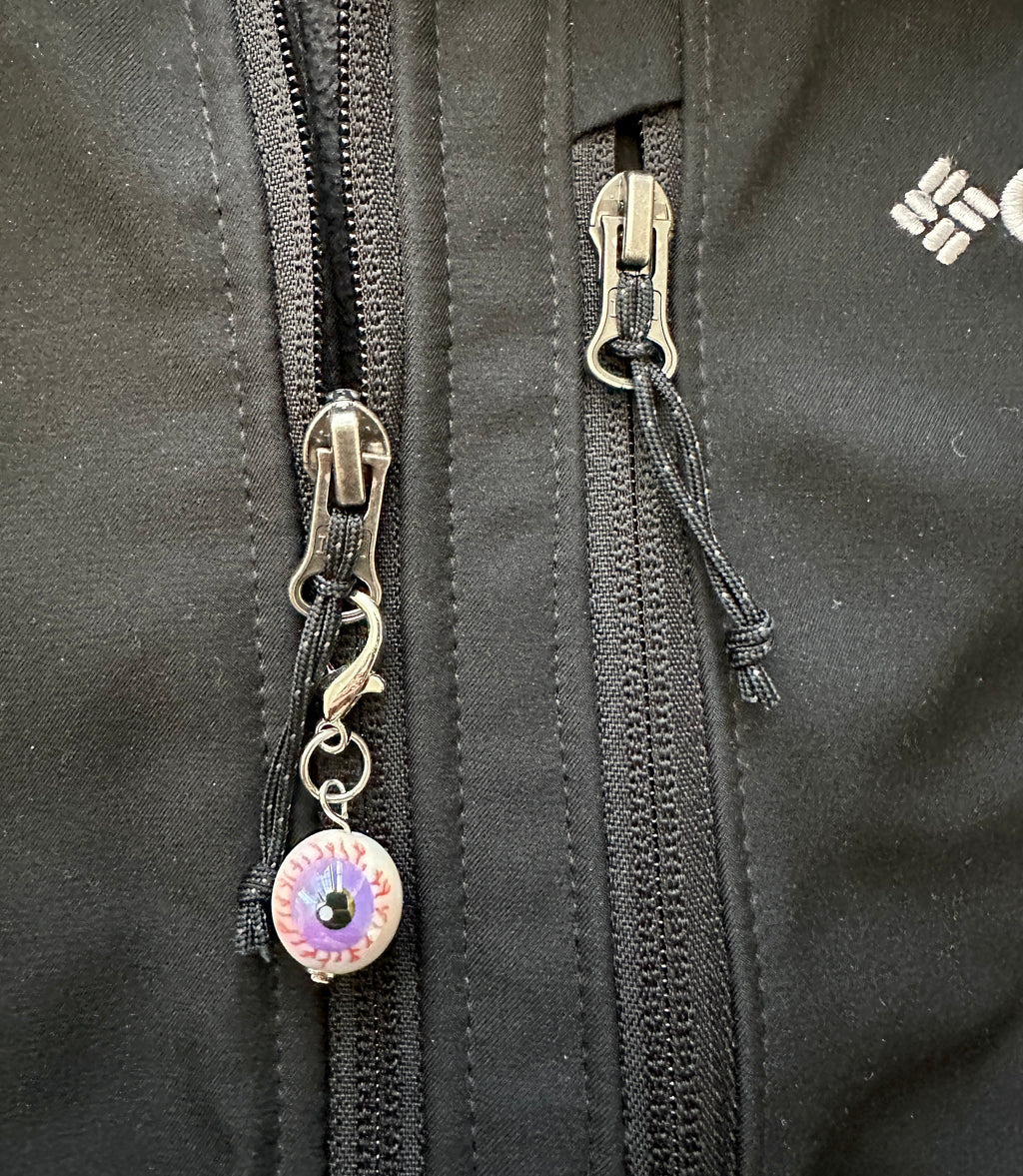 Purple Bloodshot Eyeball Zipper Pull Bag Charm Keychain