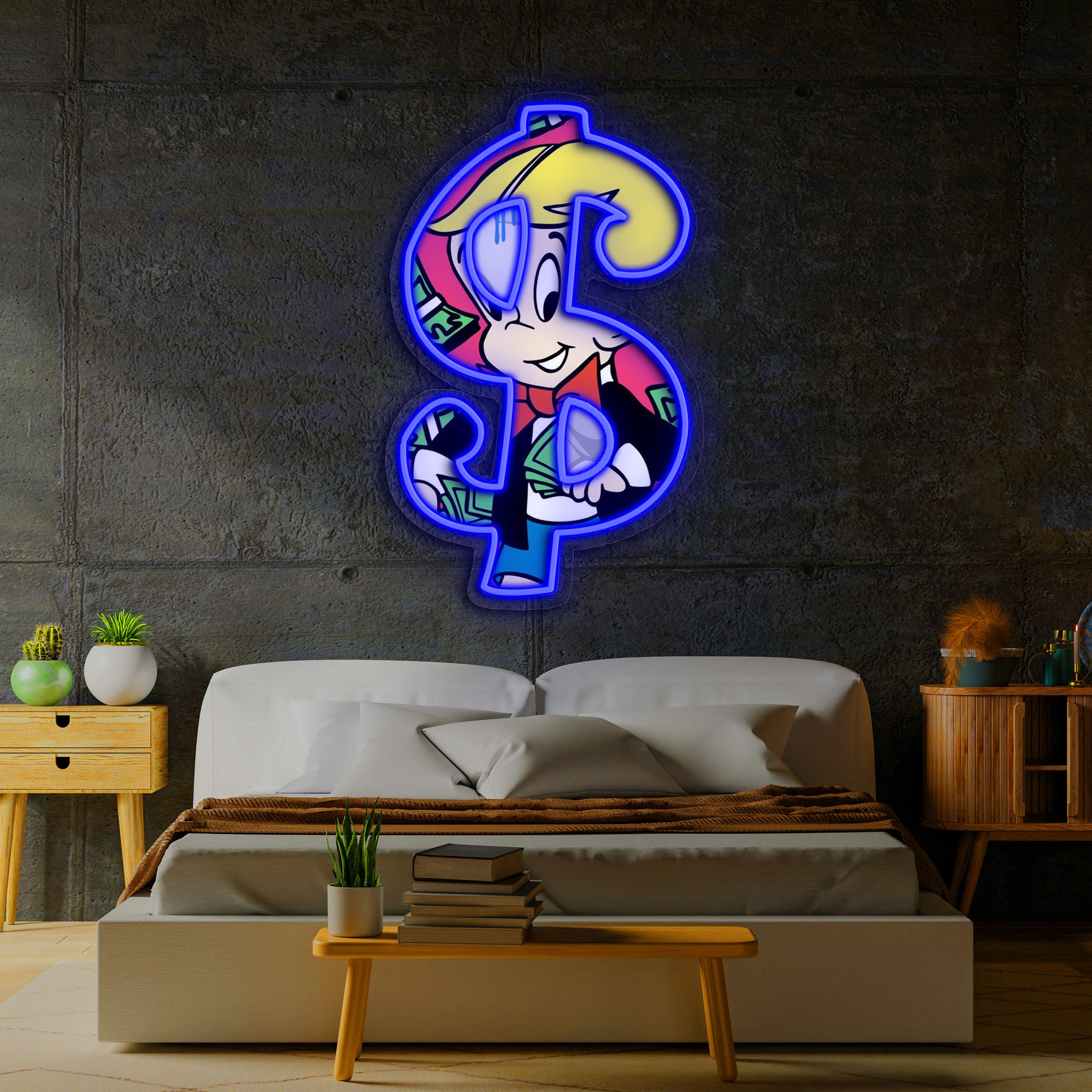 UV Printed Neon Richie Rich , Richie RichNeon Wall Art, Neon Light Sign, UV Print Neon Sign