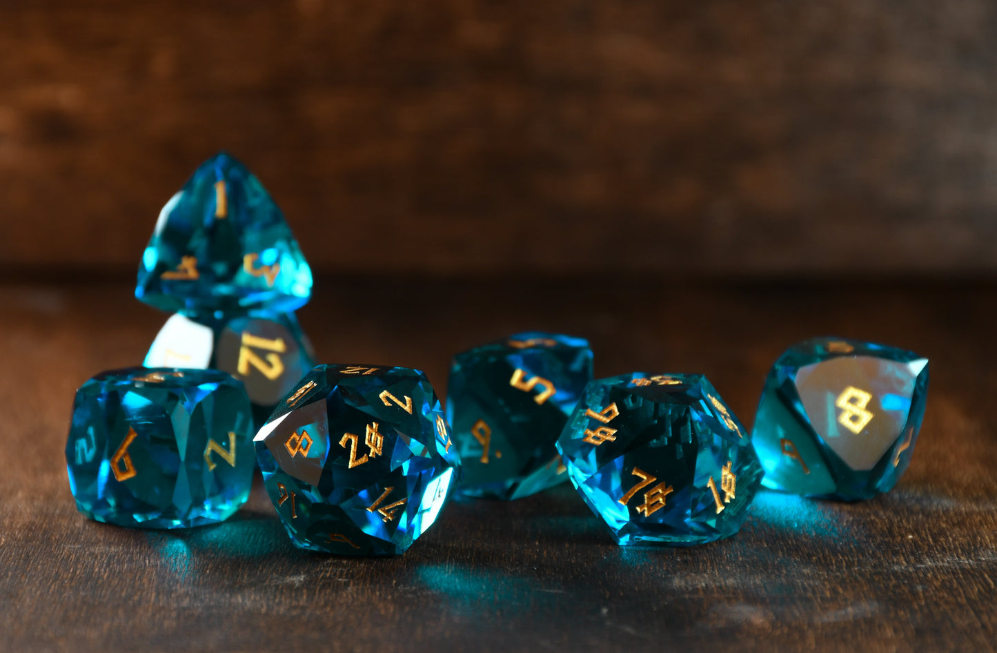 Aquamarine Multifaceted Glass Dice Set