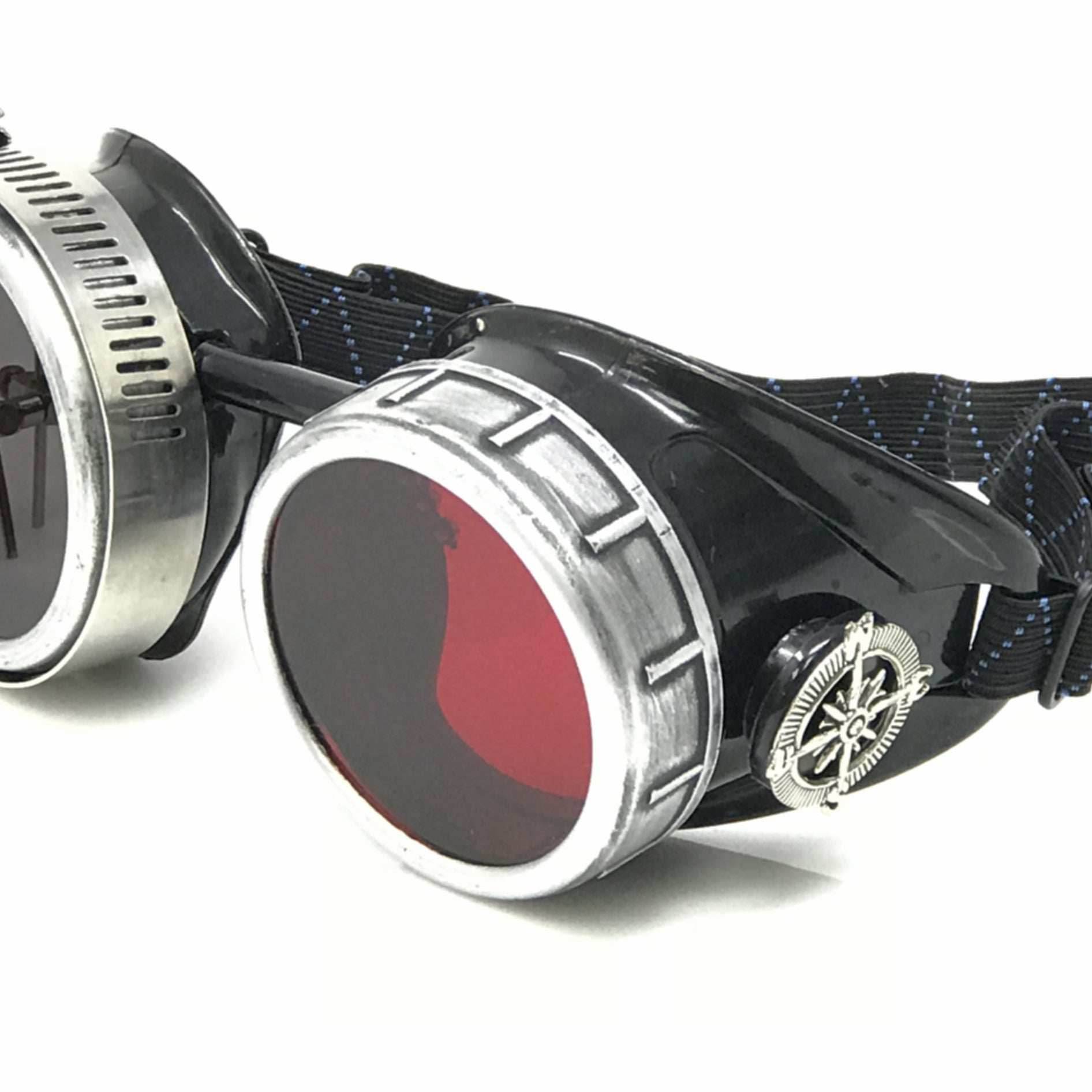 Diesel goth punk Metallic Goggles with magnifying eye loupes red lenses - 