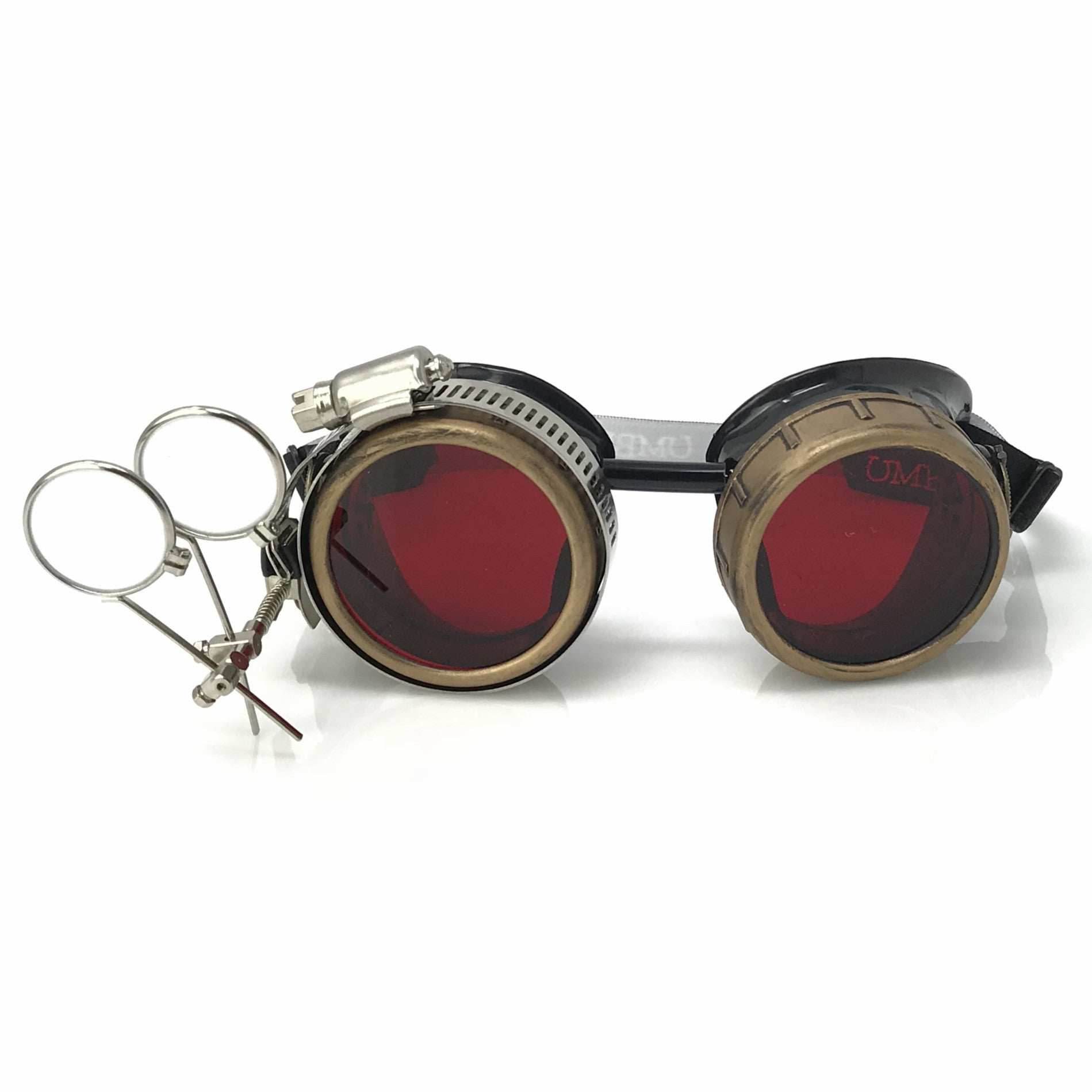Steampunk Goggles with magnifying loupes red lenses - 