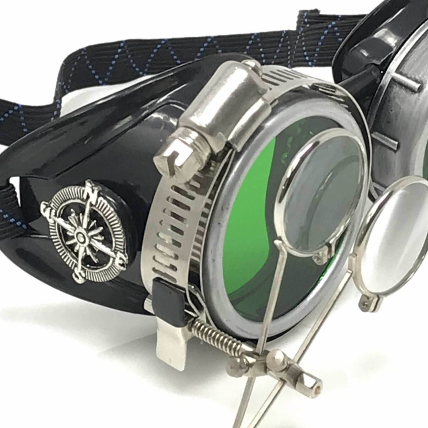 Diesel goth punk Biker Goggles with magnifying eye loupes green lenses - 