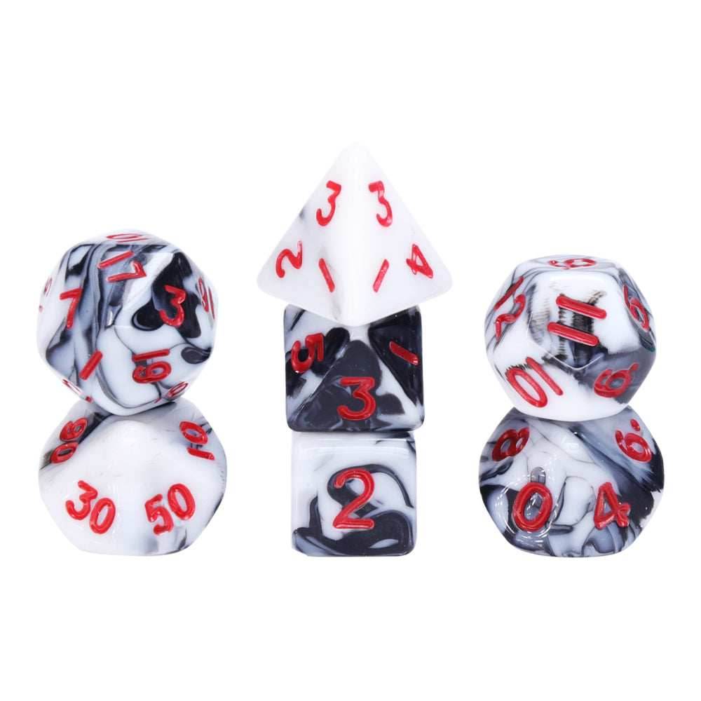 Black-White Blend 7-Dice Mini-Dice RPG Set w/Red Numbers Miniature Dice - 