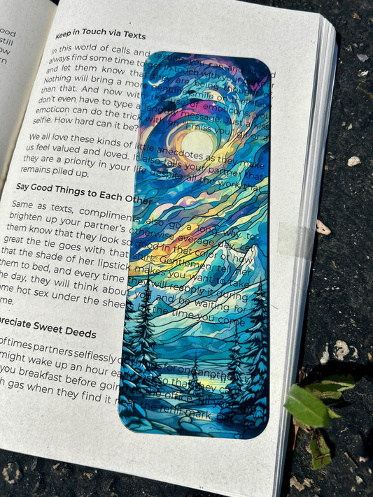 Cosmic Winter Landscape Love Bookmark – Magical Winter Scene, Celestial Love Art, Perfect Gift for Starry-Eyed Dreamers & Book Lovers